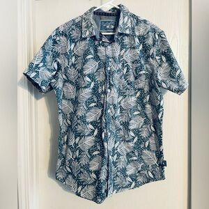 Huntington Beach | Leaf Pattern Teal and White Casual Shirt | Size Large